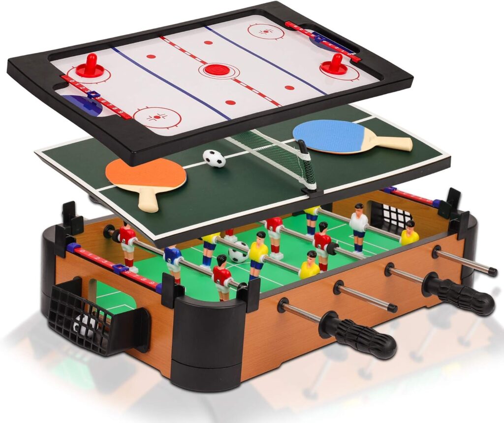 20-inch 3-in-1 tabletop foosball, hockey and table tennis game set