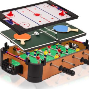 20-inch 3-in-1 tabletop foosball, hockey and table tennis game set